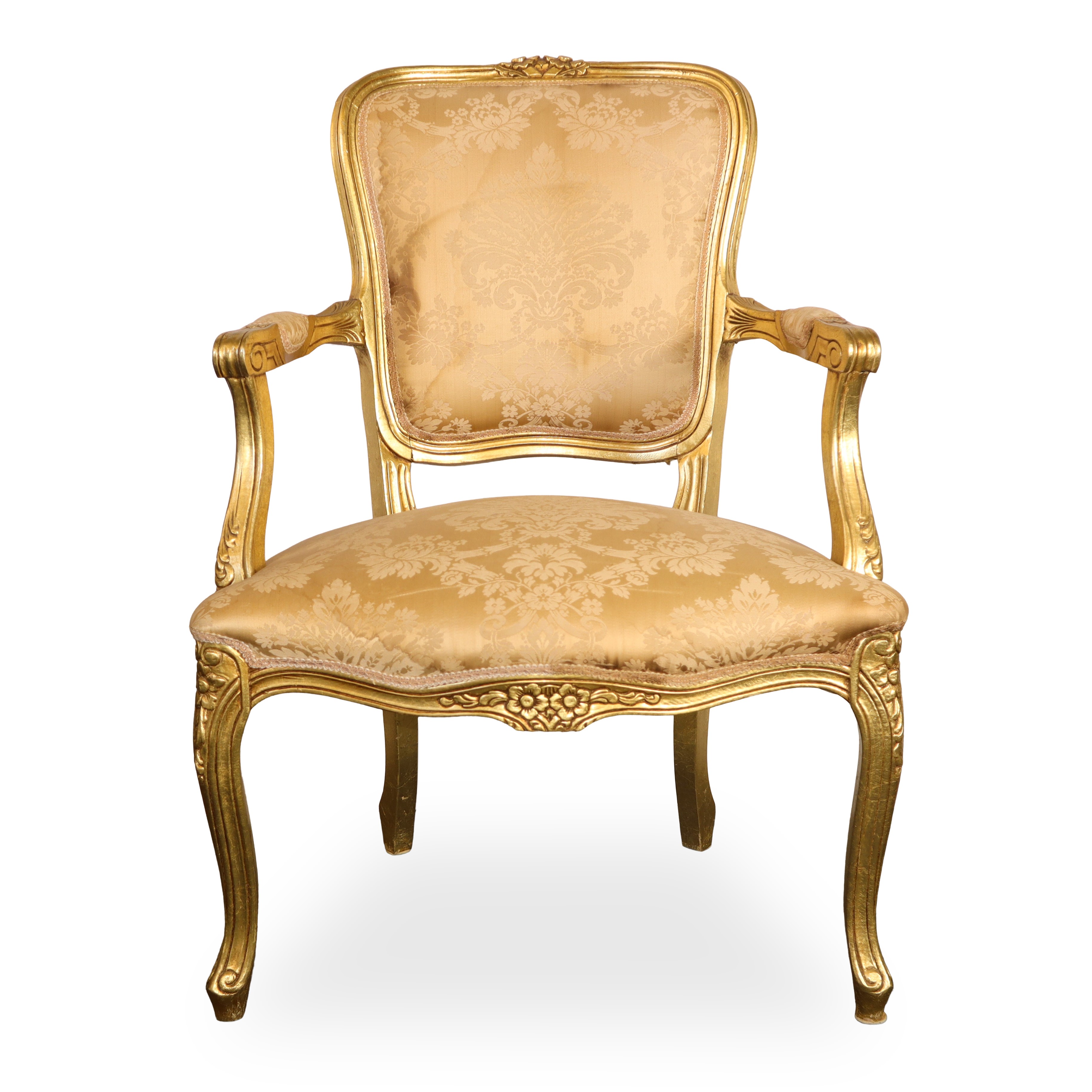 N°8 Sedie in legno dorato con tappezzeria damascata sui toni dei beige