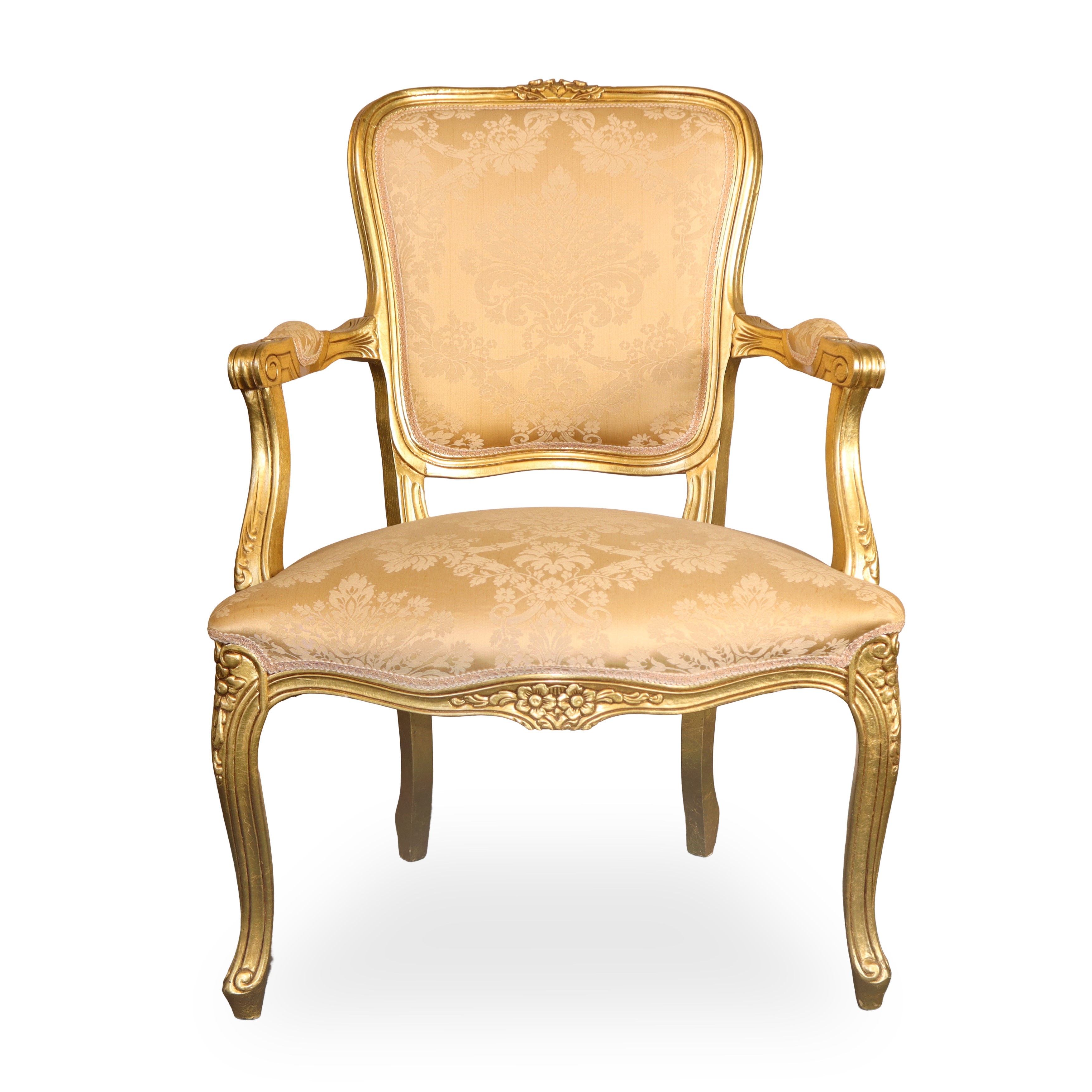 N°8 Sedie in legno dorato con tappezzeria damascata sui toni dei beige