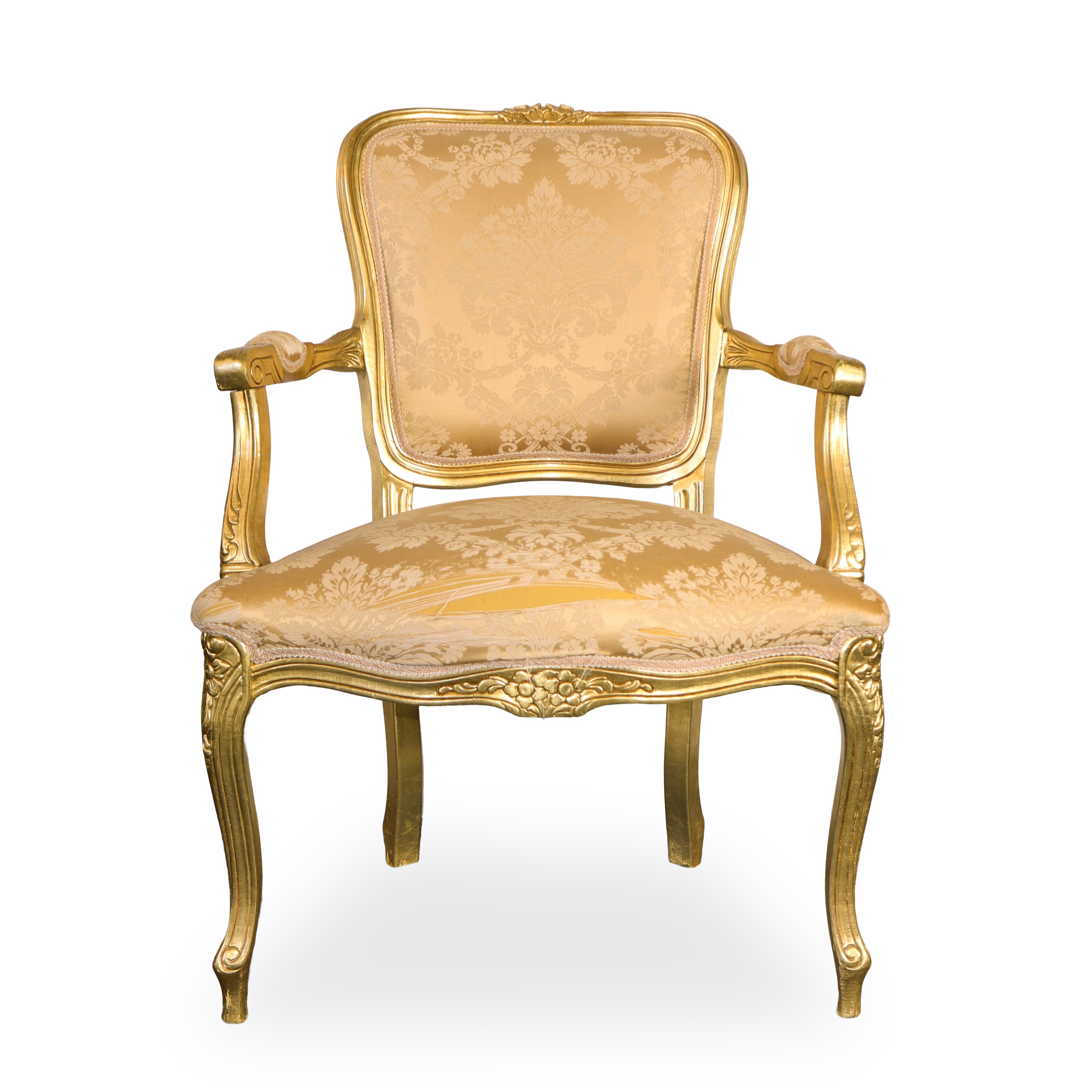 N°8 Sedie in legno dorato con tappezzeria damascata sui toni dei beige