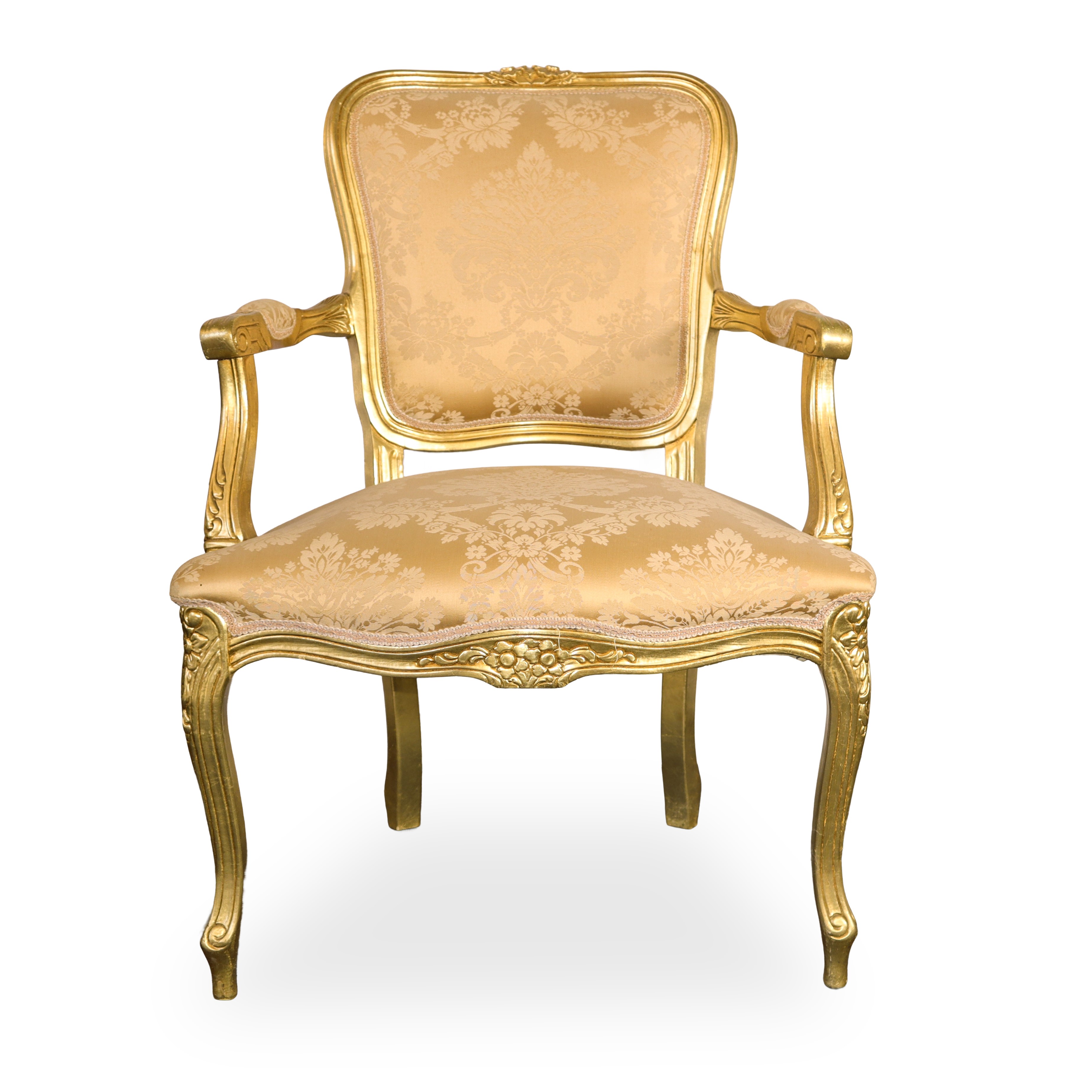 N°8 Sedie in legno dorato con tappezzeria damascata sui toni dei beige