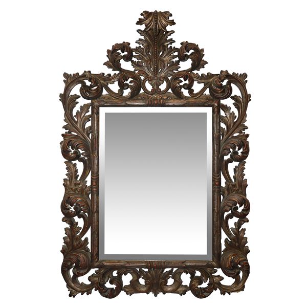 Large mirror with carved wooden frame