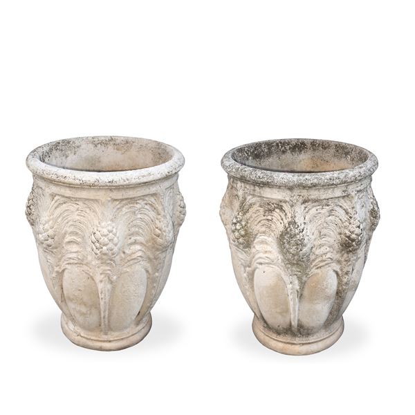 Pair of large vases in cement mortar