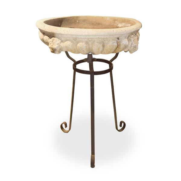 Cement mortar bowl with iron support