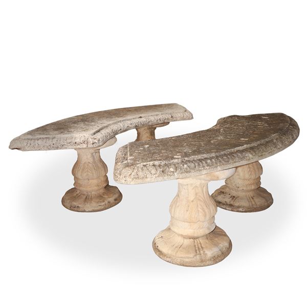 Pair of garden benches in cement mortar