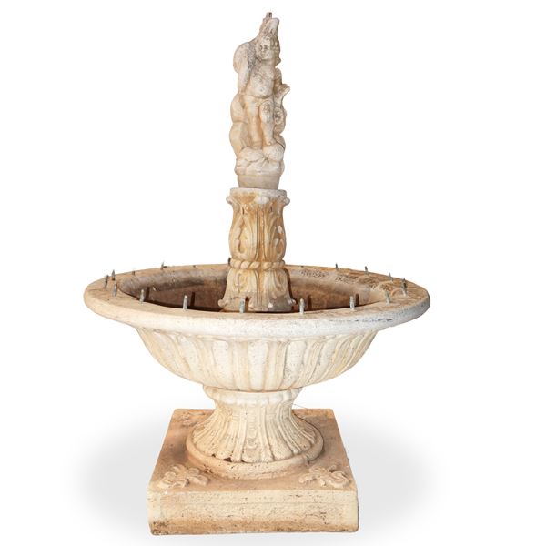 Outdoor centerpiece fountain in cement mortar