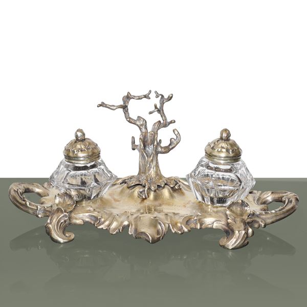 Sheffield inkwell with engraved inscription