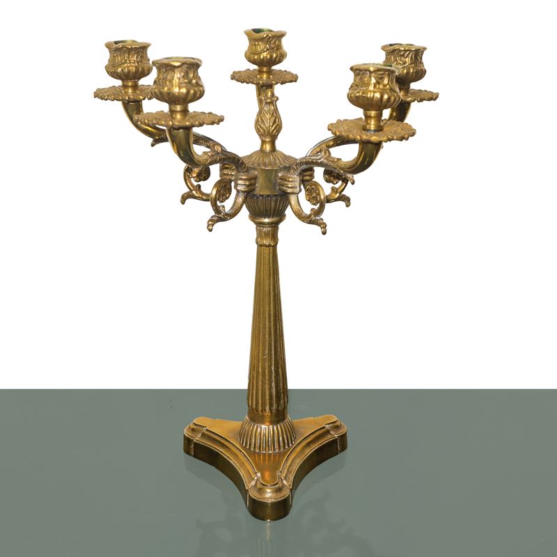 Candeliere a 5 luci, metallo dorato