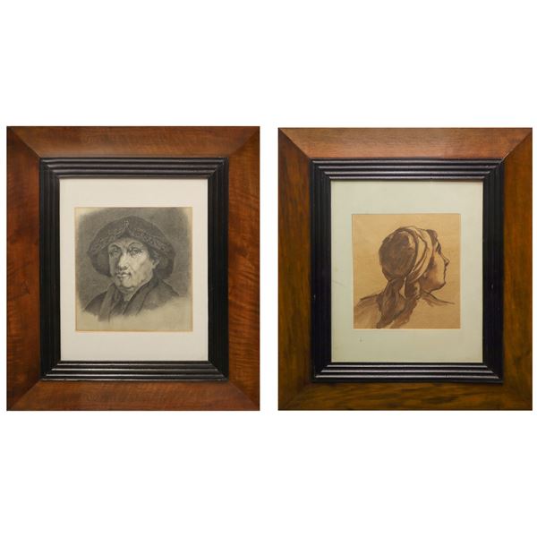 female figure and male figure, pair of drawings