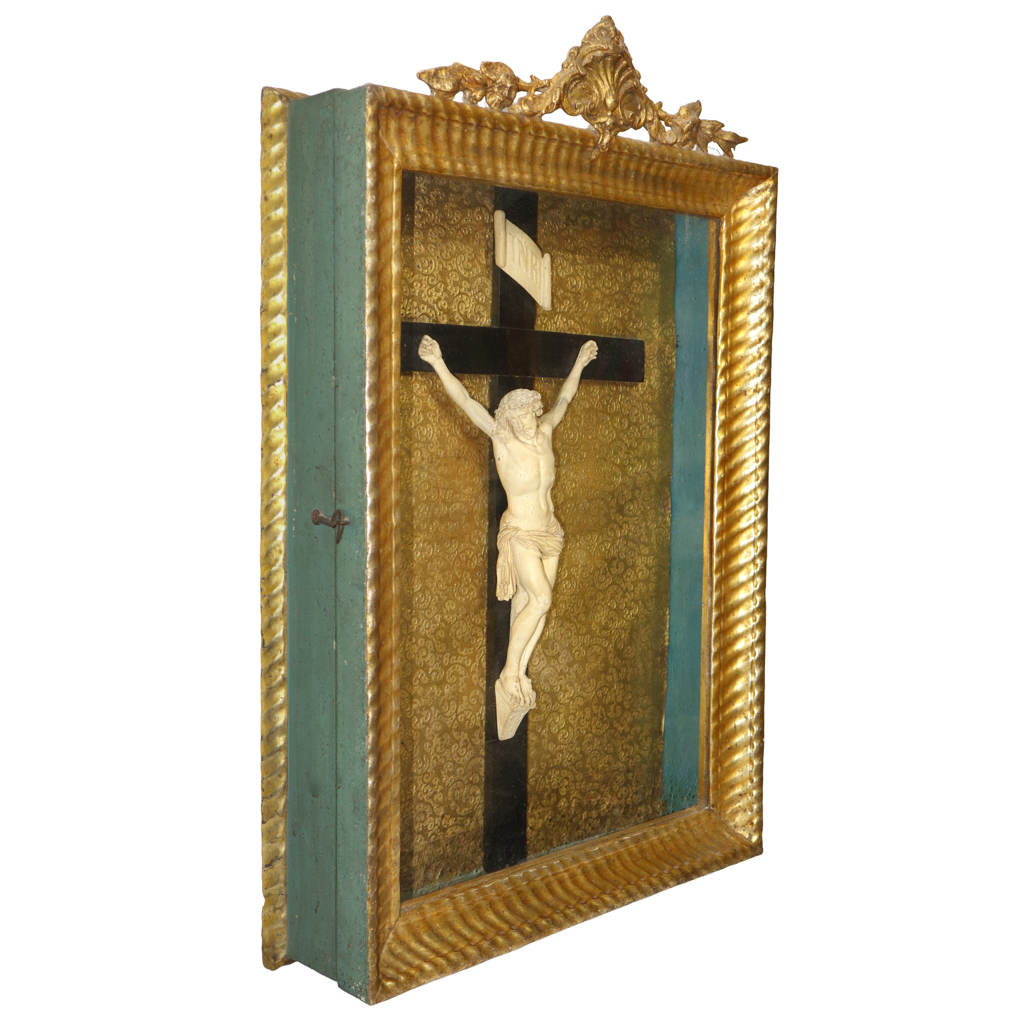 Gesù Crocifisso in teca dorata in legno