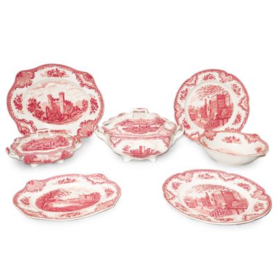Gruppo di piatti da portata modello 'Old Britain Castles' in tonalità rosa