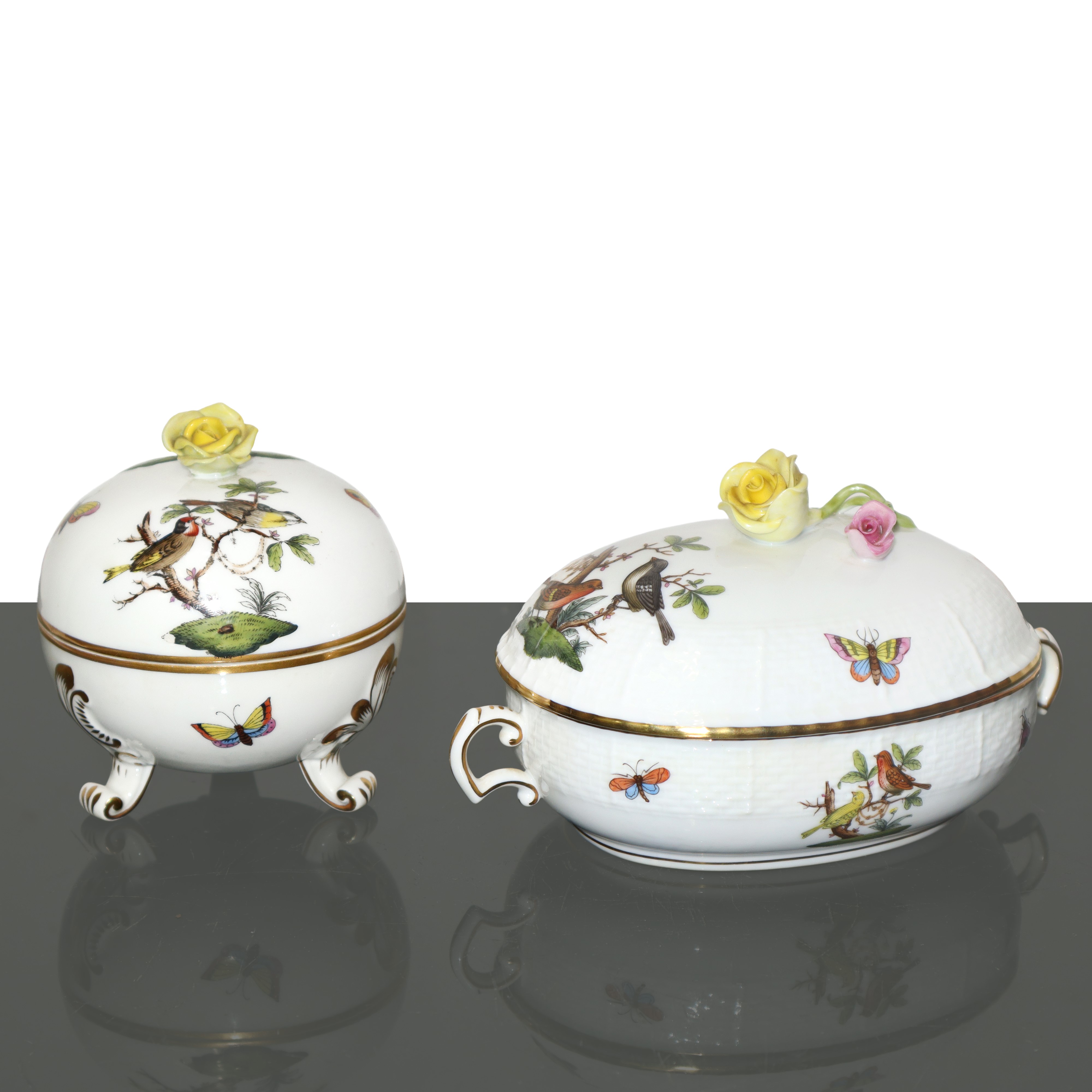 Coppia di portacioccolattini in porcellana Herend serie Rothschild, presa a guisa di fiore