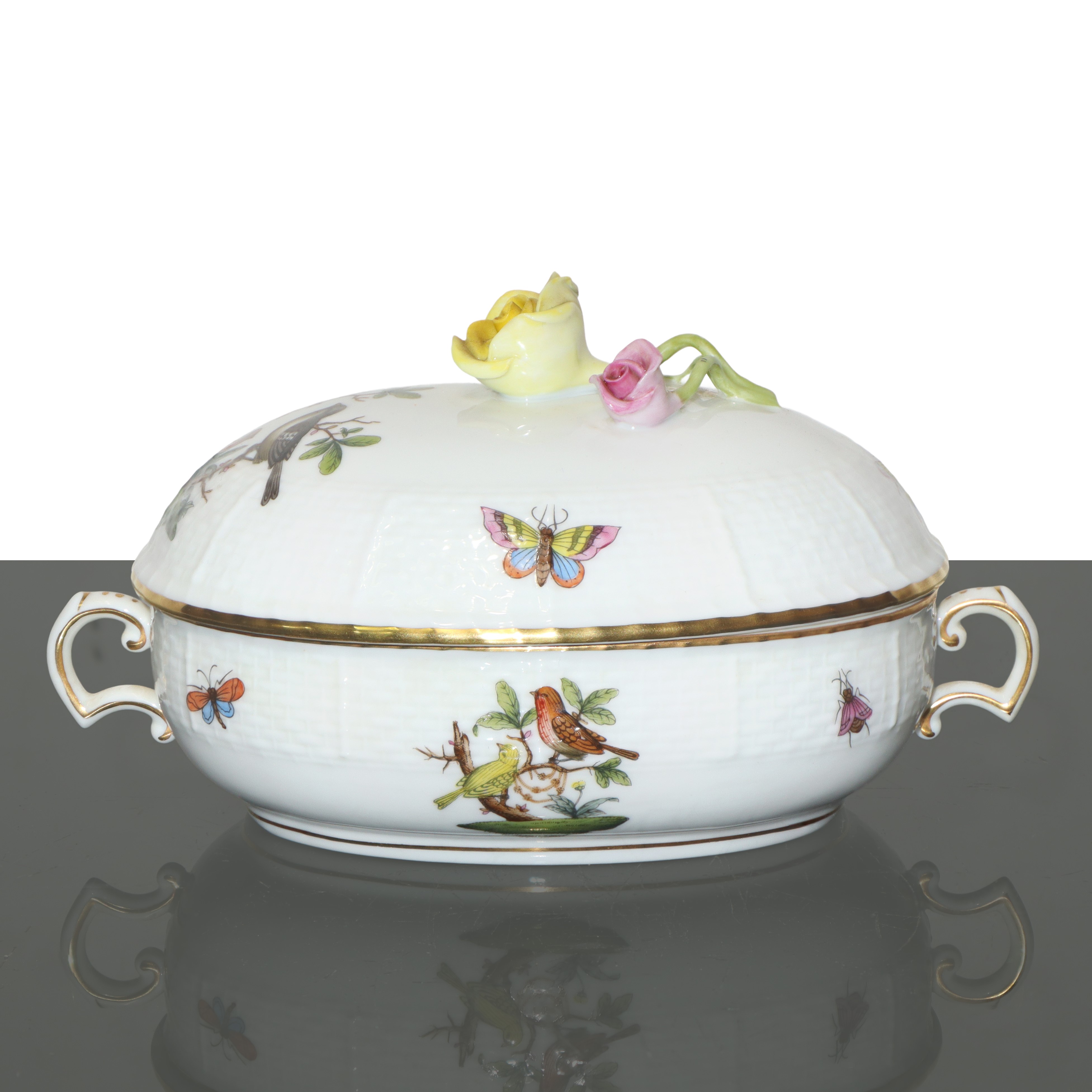 Coppia di portacioccolattini in porcellana Herend serie Rothschild, presa a guisa di fiore