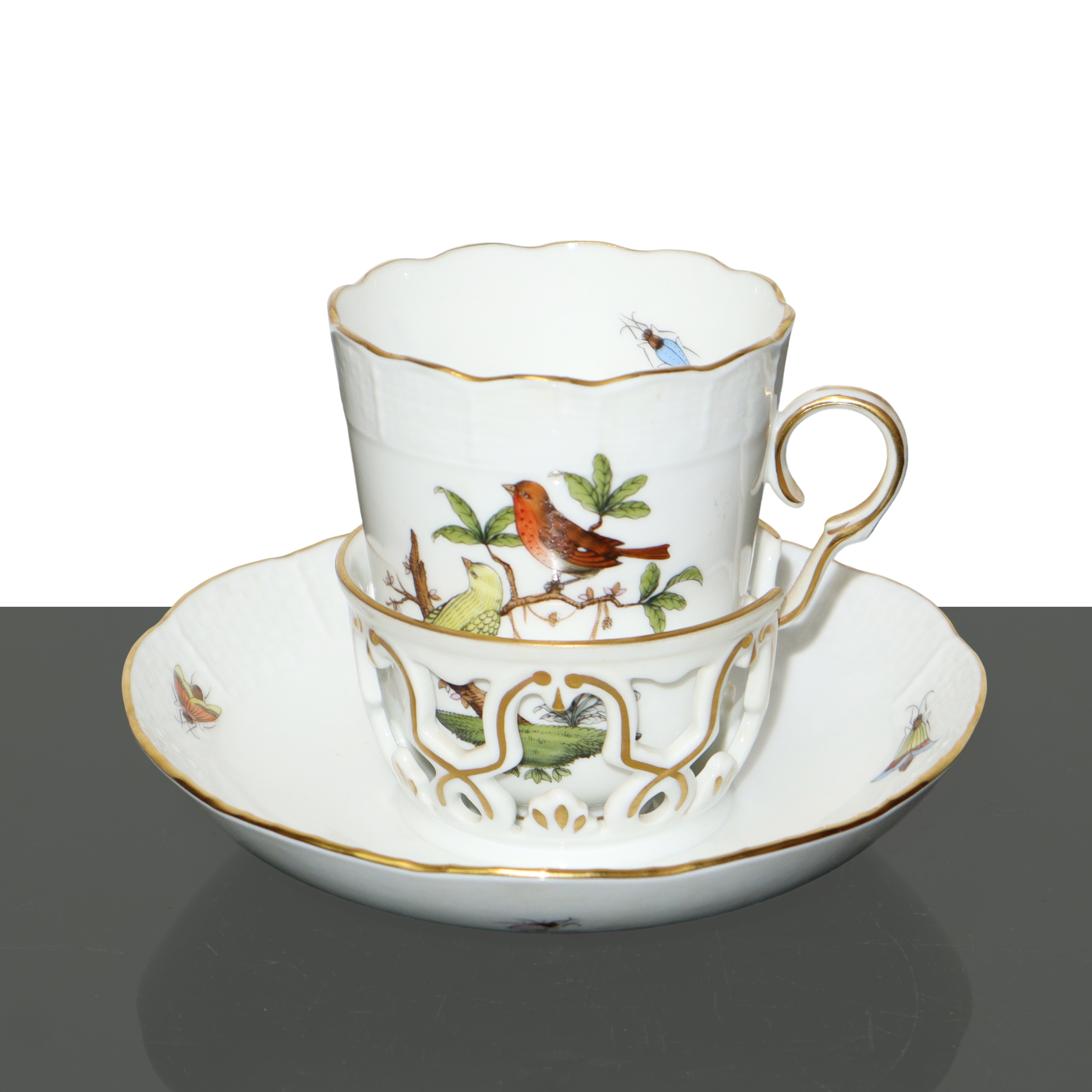 Tazzina con piattino in porcellana Herend serie Rothschild