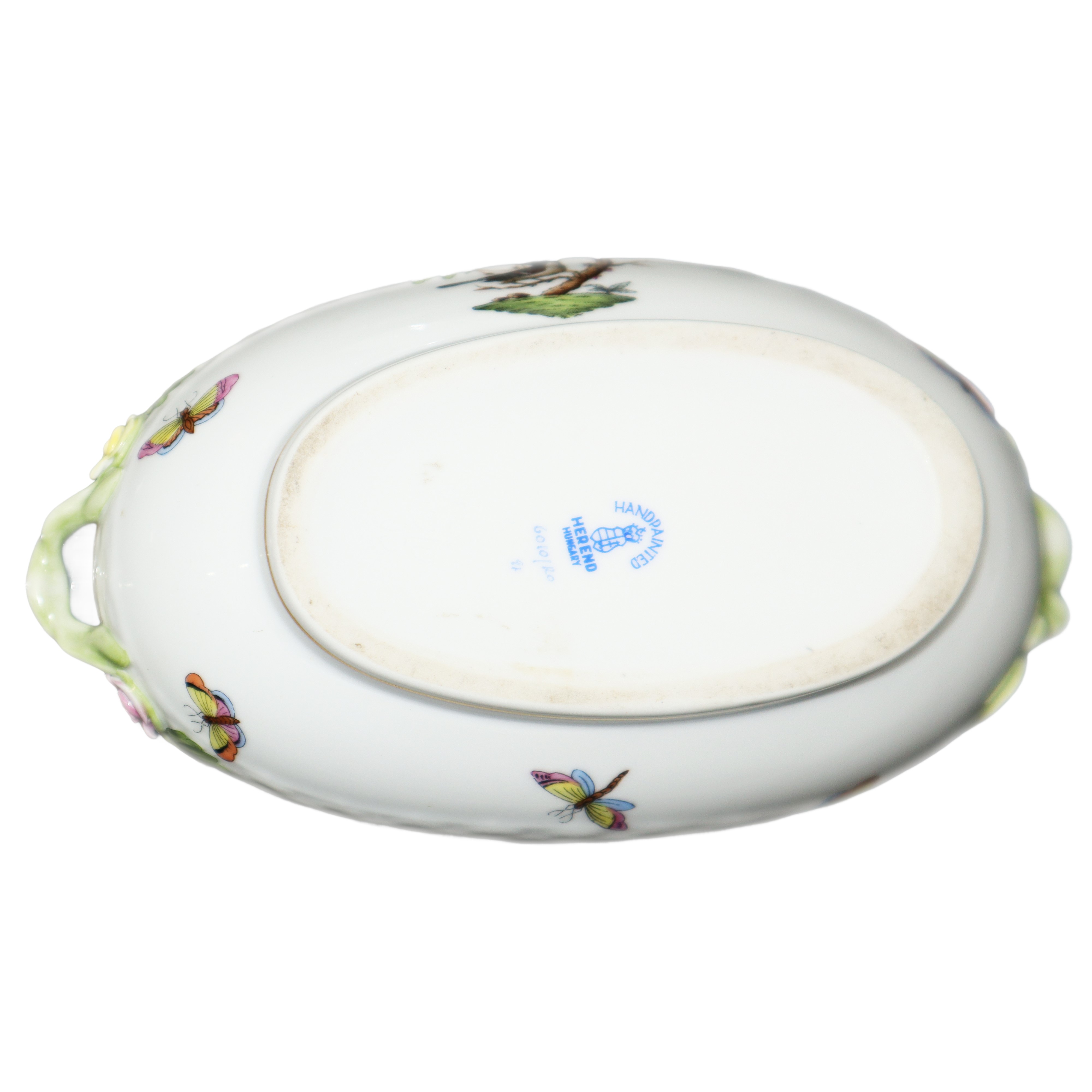 Portacioccolattini in porcellana bianca Herend serie Rothschild, con presa a guisa di uccellino