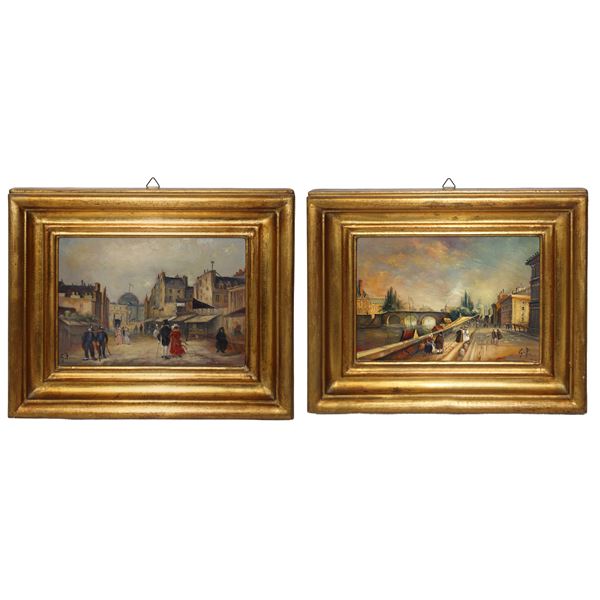 Parigi, coppia di piccoli dipinti
