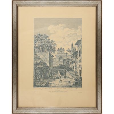 Veduta degli scavi nelle terme dell'antica città di Catania, in cornice