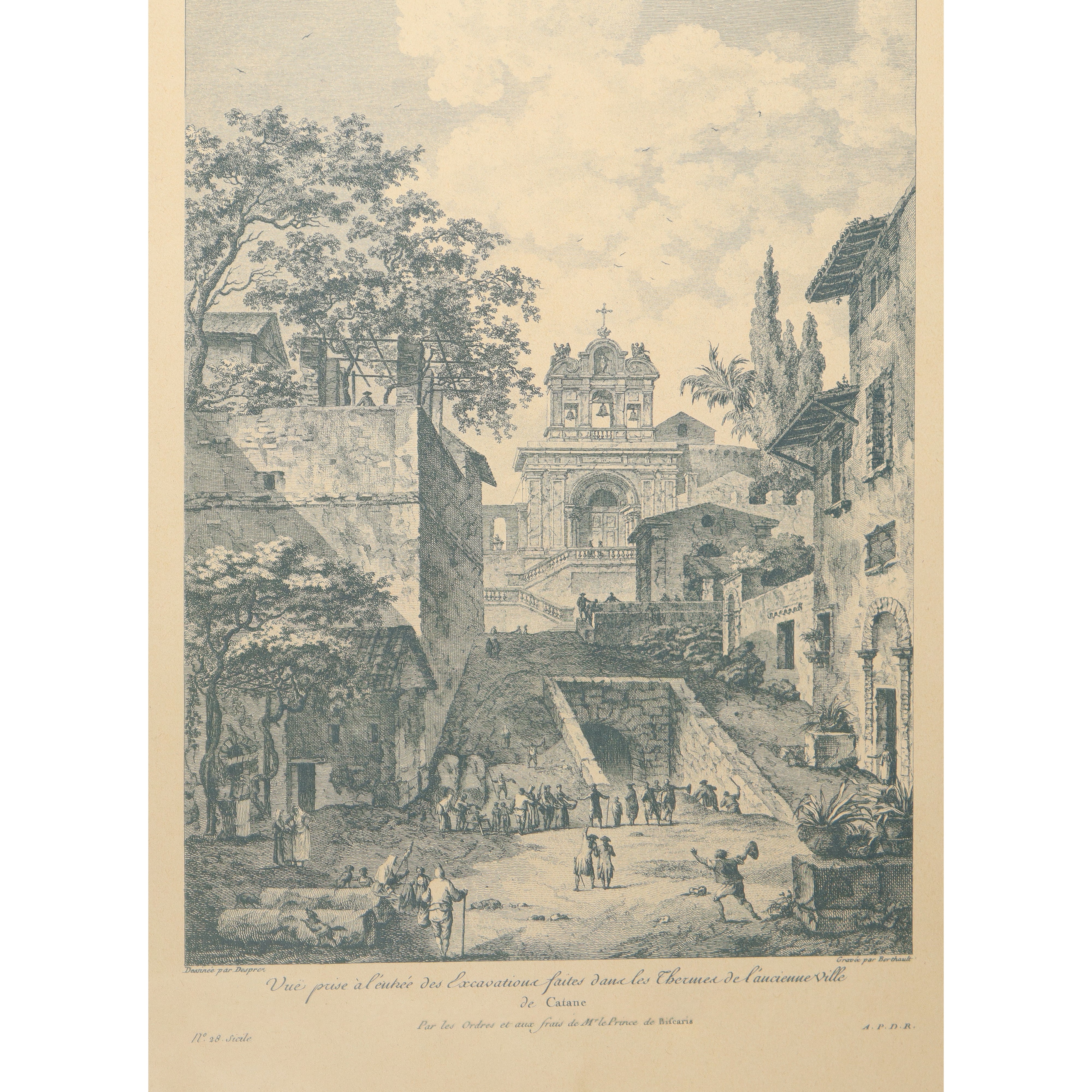 Veduta degli scavi nelle terme dell'antica città di Catania, in cornice