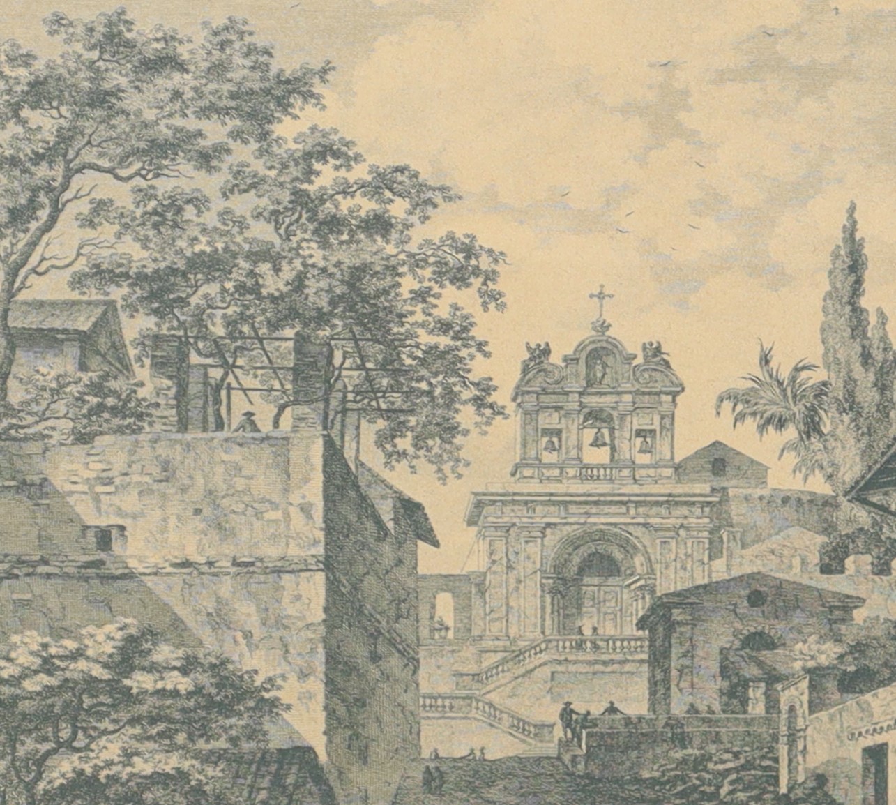 Veduta degli scavi nelle terme dell'antica città di Catania, in cornice