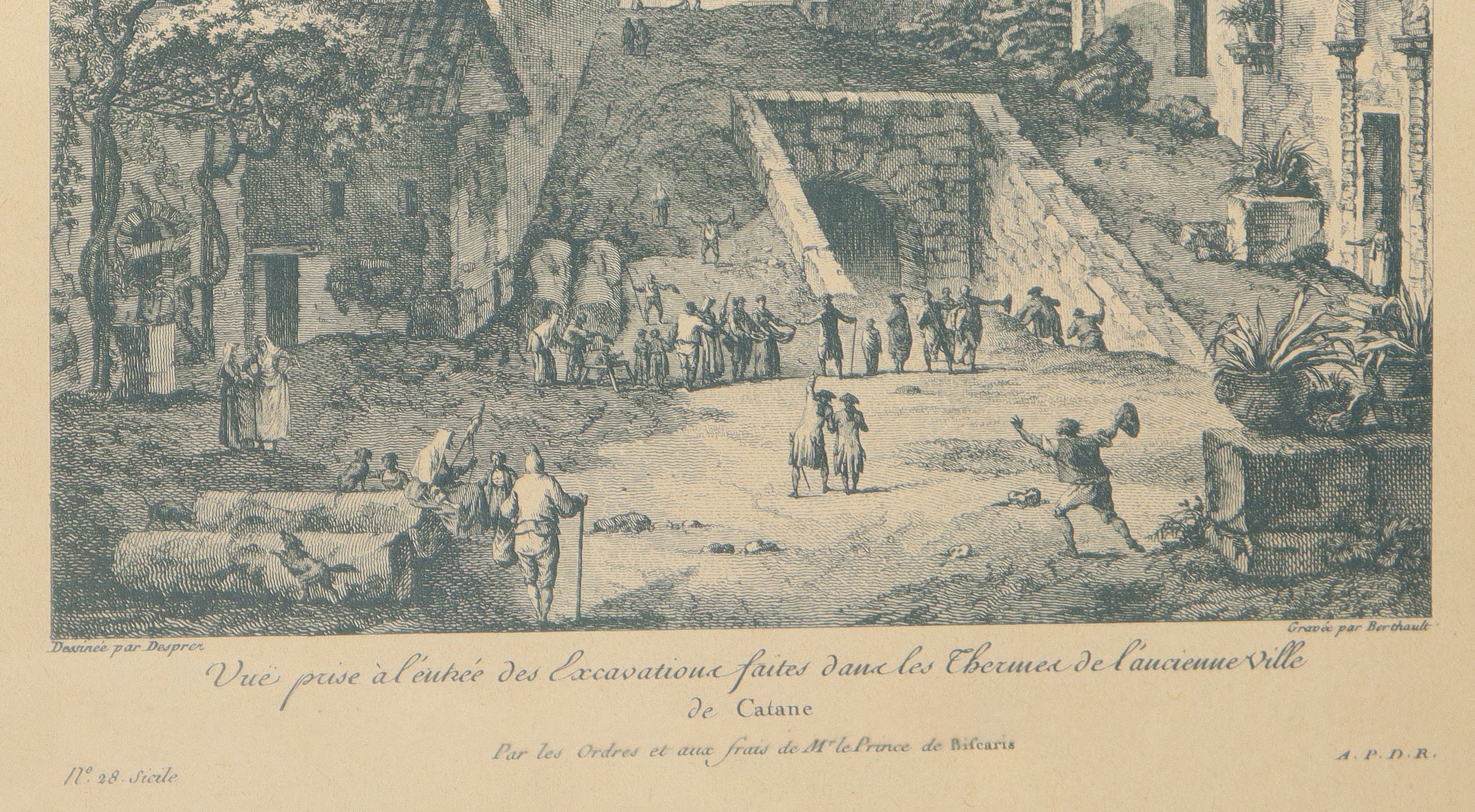 Veduta degli scavi nelle terme dell'antica città di Catania, in cornice