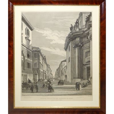 L. Rossini, Veduta della via del Babuino in Roma, in fondo piazza di Spagna, disegno
