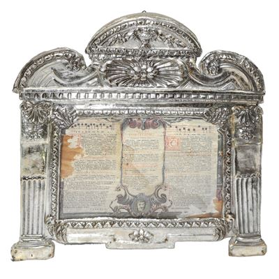 Cartagloria in argento, XVIII secolo, h 38 cm x 37 cm