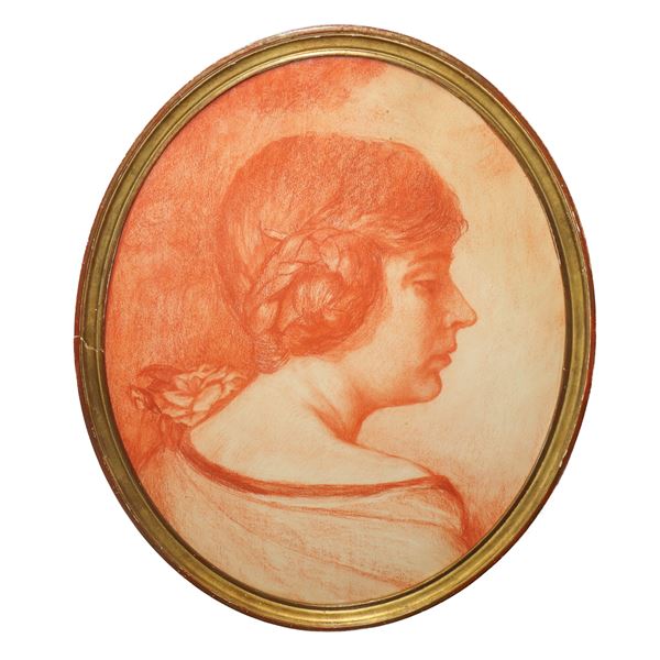 Donna di profilo, entro cornice ovale
