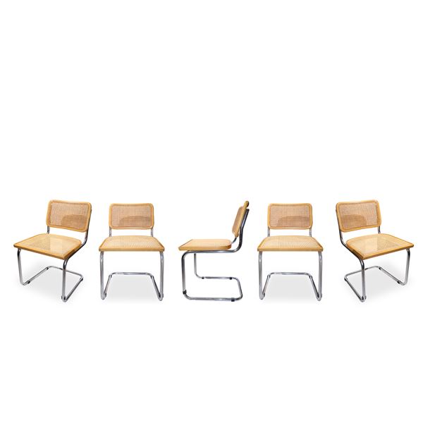 Marcel Breuer per Gavina - No. 5 Cesca B32 chairs in Vienna straw with metal frame 