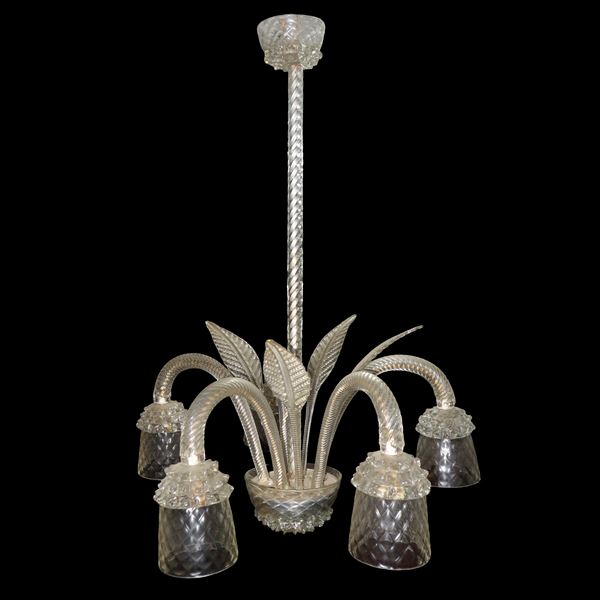 Barovier e Toso - Clear Murano glass leaf chandelier