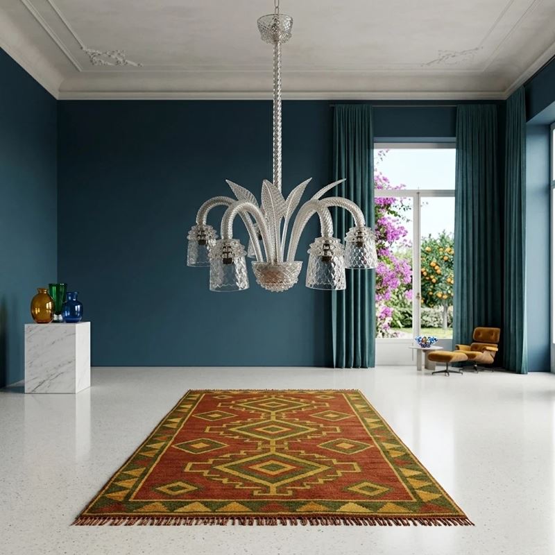 Lampadario a foglie in vetro trasparente di Murano