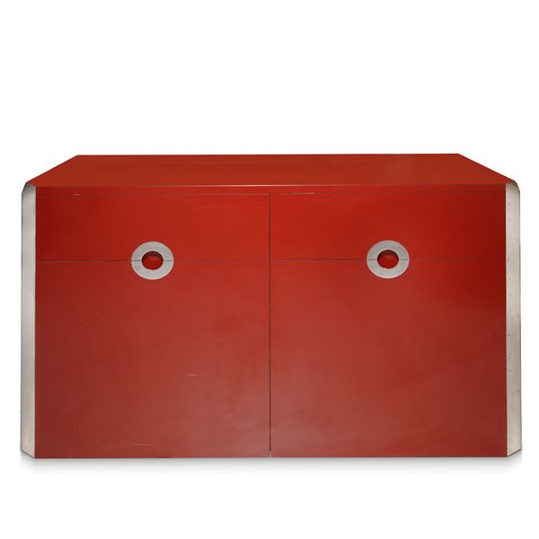 Willy Rizzo - Alveo model sideboard in red lacquer and chrome details