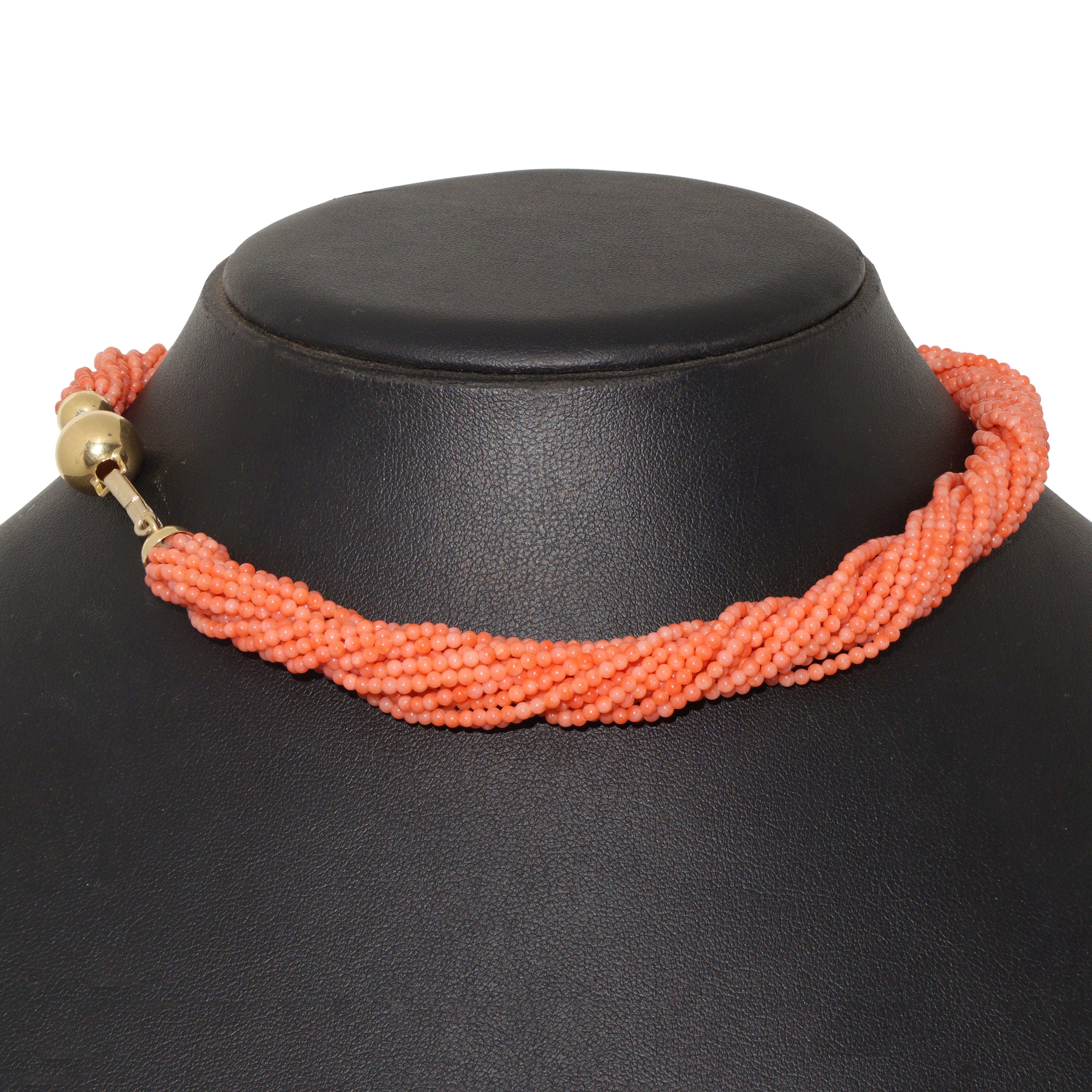 Collana in corallo con susta in oro 750, Gr 42, Lunghezza cm 43