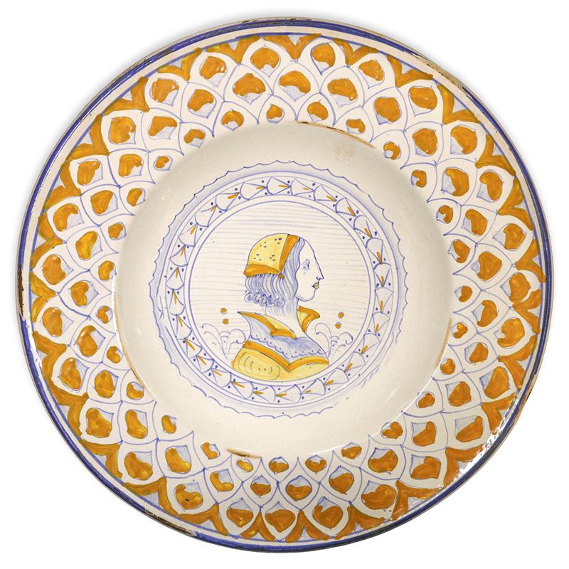 Deruta - Piatto in Ceramica Dipinto Policromo con Dama sul Fronte