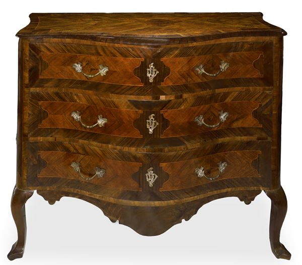 Louis XV chest of drawers in burl and rosewood