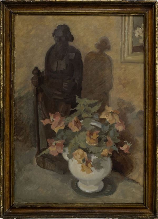 Teodora  Koehler - XX Century. Still Life and Flowers 90x70 Oil paint on canvas in an elegant antique frame.