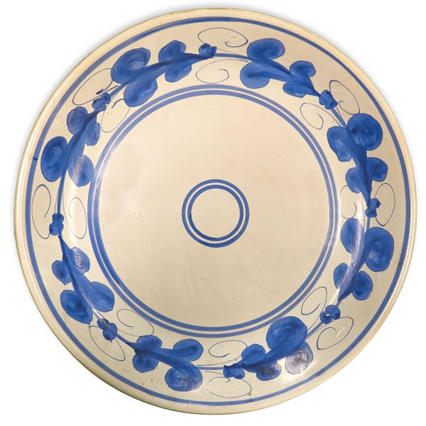 Piatto in maiolica di Santo Stefano di Camastra dipinto policromo nei Toni del blu