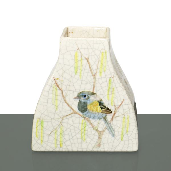 Lenci - Ceramic wall vase with polychrome bird on the front