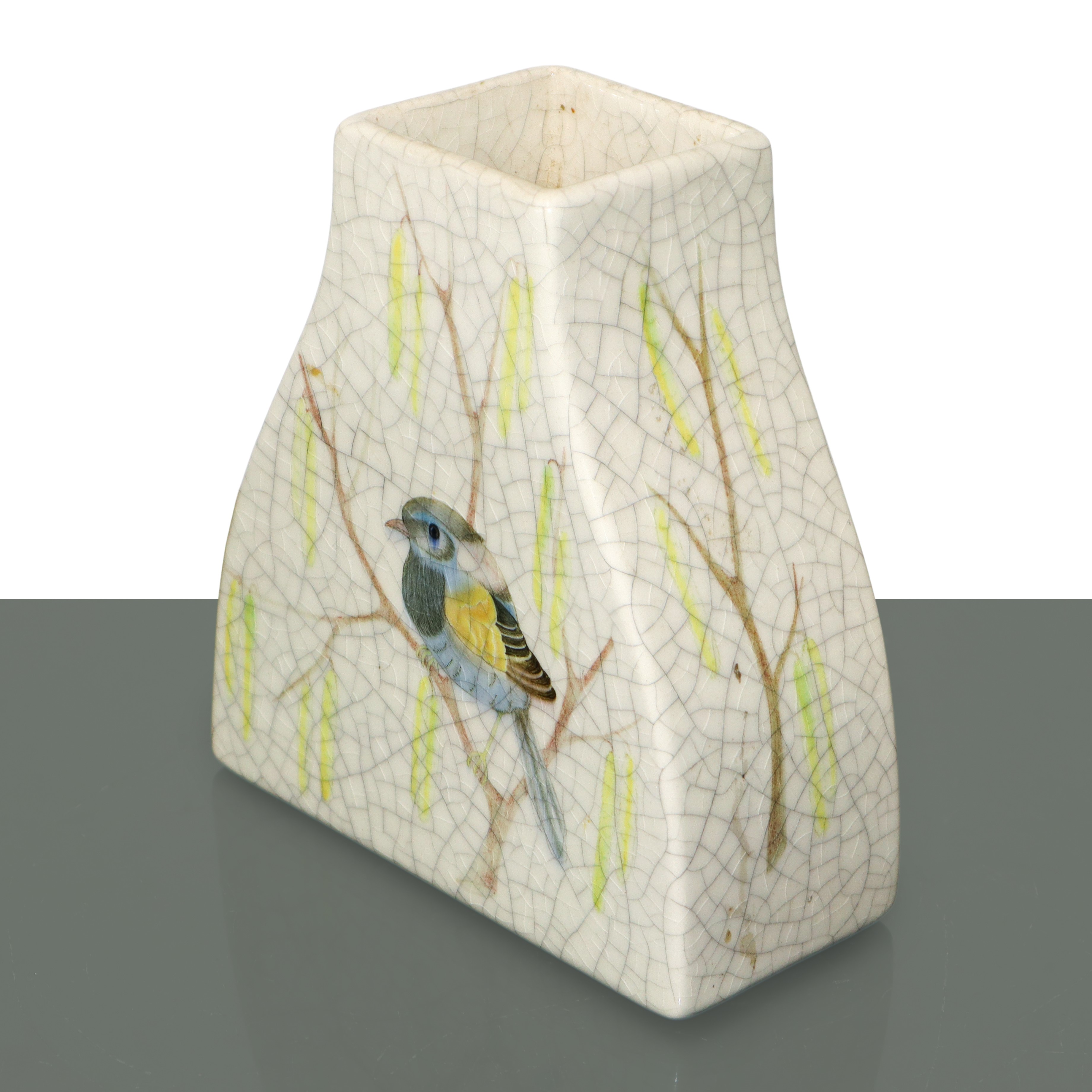 Lenci - Vaso da muro in ceramica con uccellino policromo sul fronte