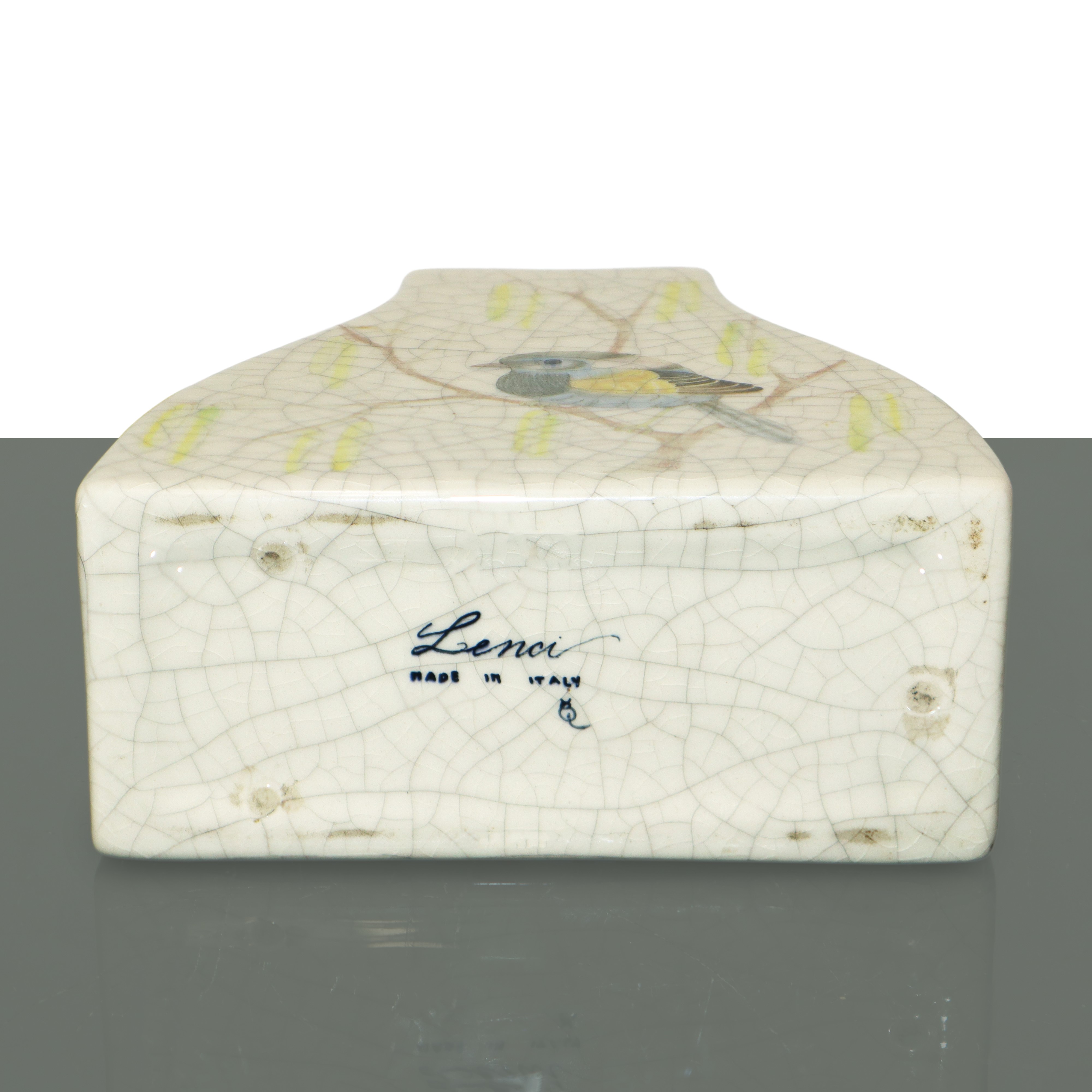 Lenci - Vaso da muro in ceramica con uccellino policromo sul fronte