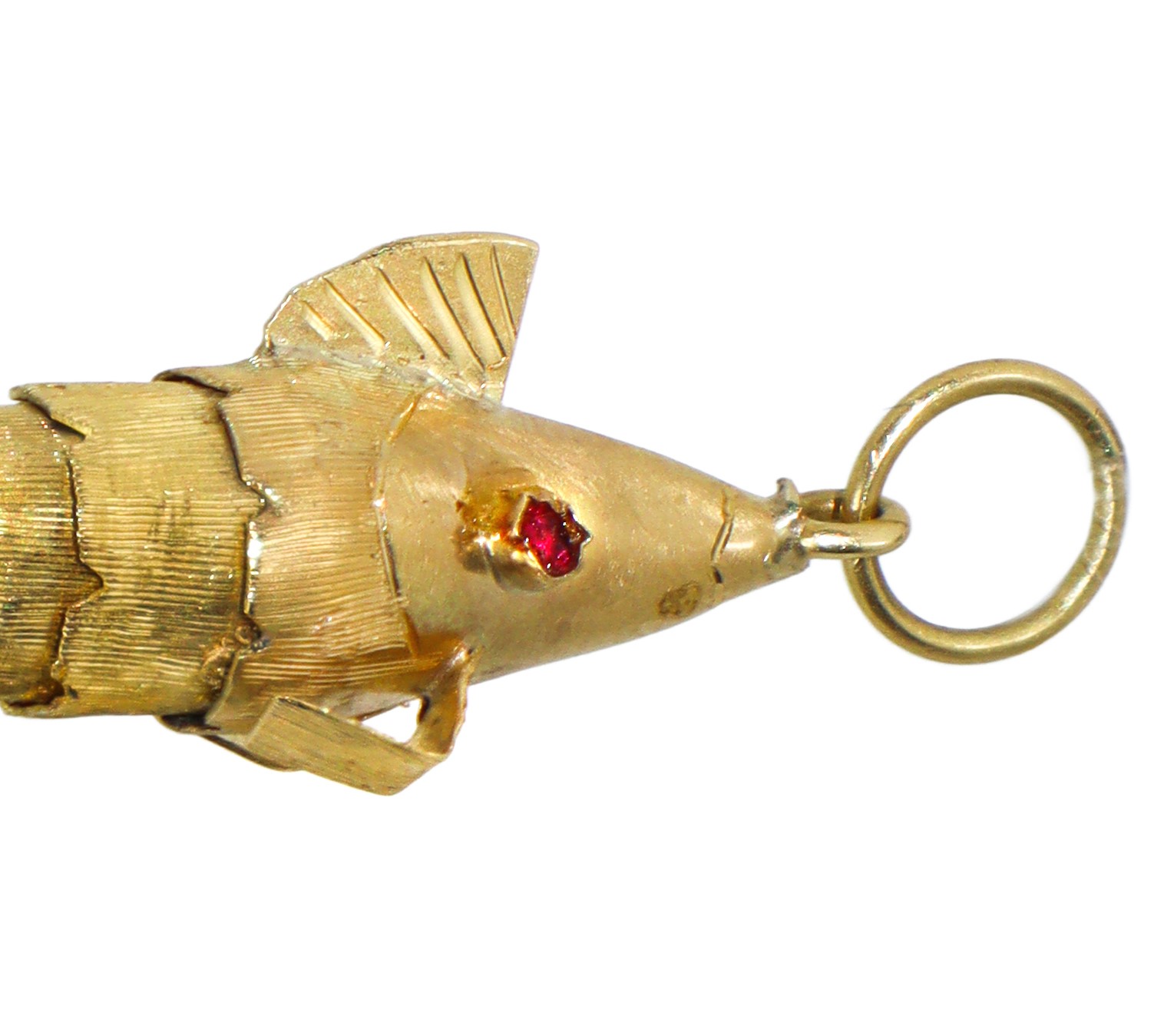 Pendentif a forma di pesce, oro giallo 750 con rubino