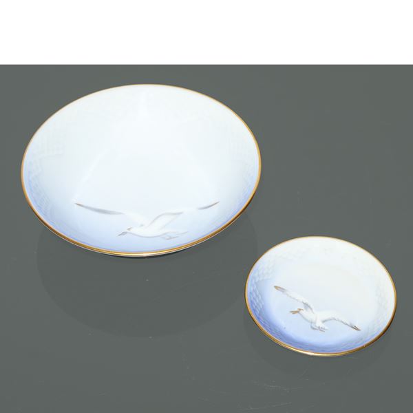 B&amp;G porcellana - Blue porcelain bowl and saucer with heron