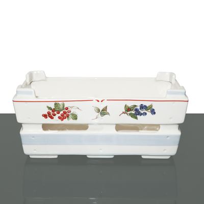 Cassetta portapane in ceramica decorata con frutti policromi