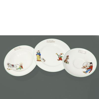 Set vintage Baby dinner con iscrizioni e clown, 1880
