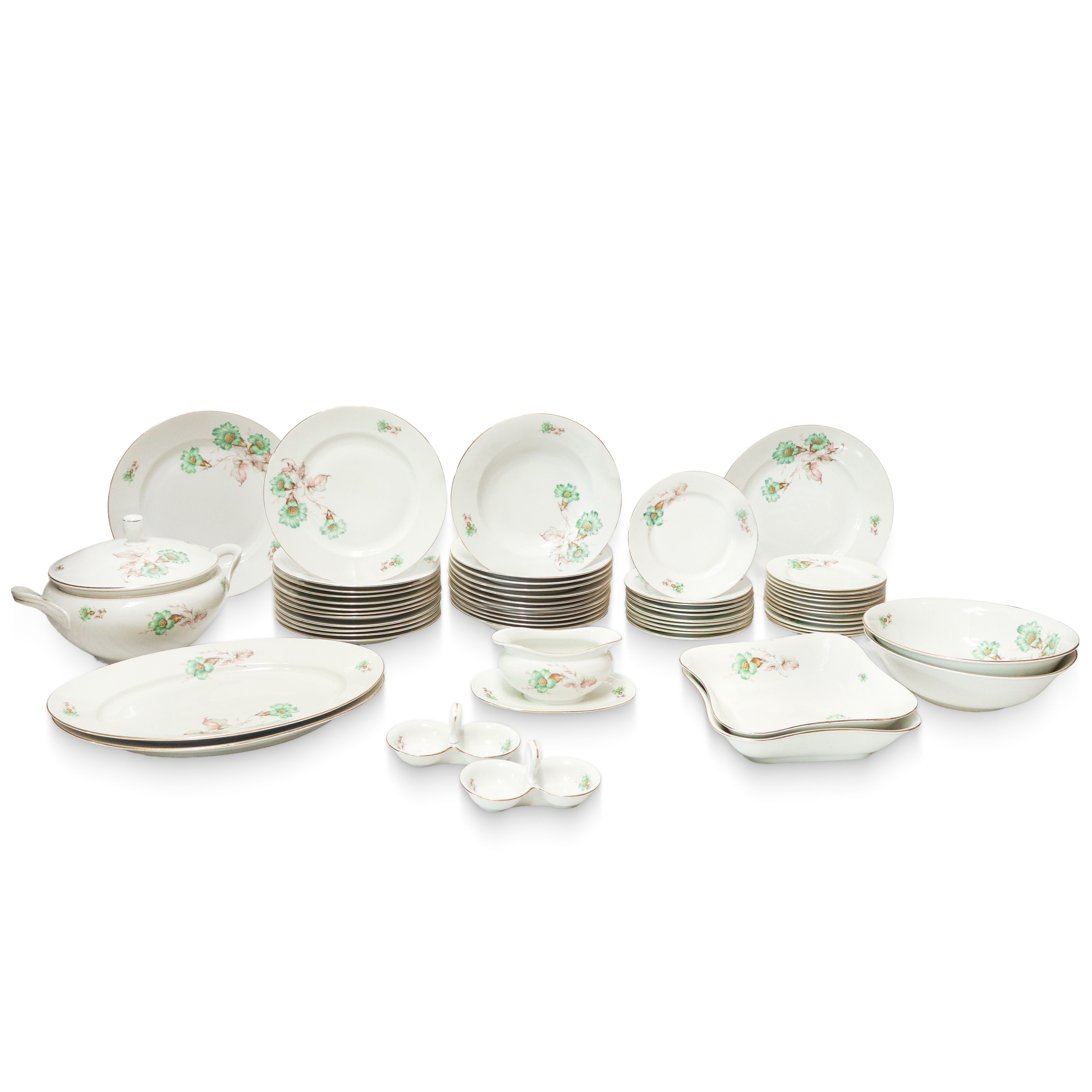Servizio di piatti da 12 in porcellana Czechoslovakia decorato con motivi floreali