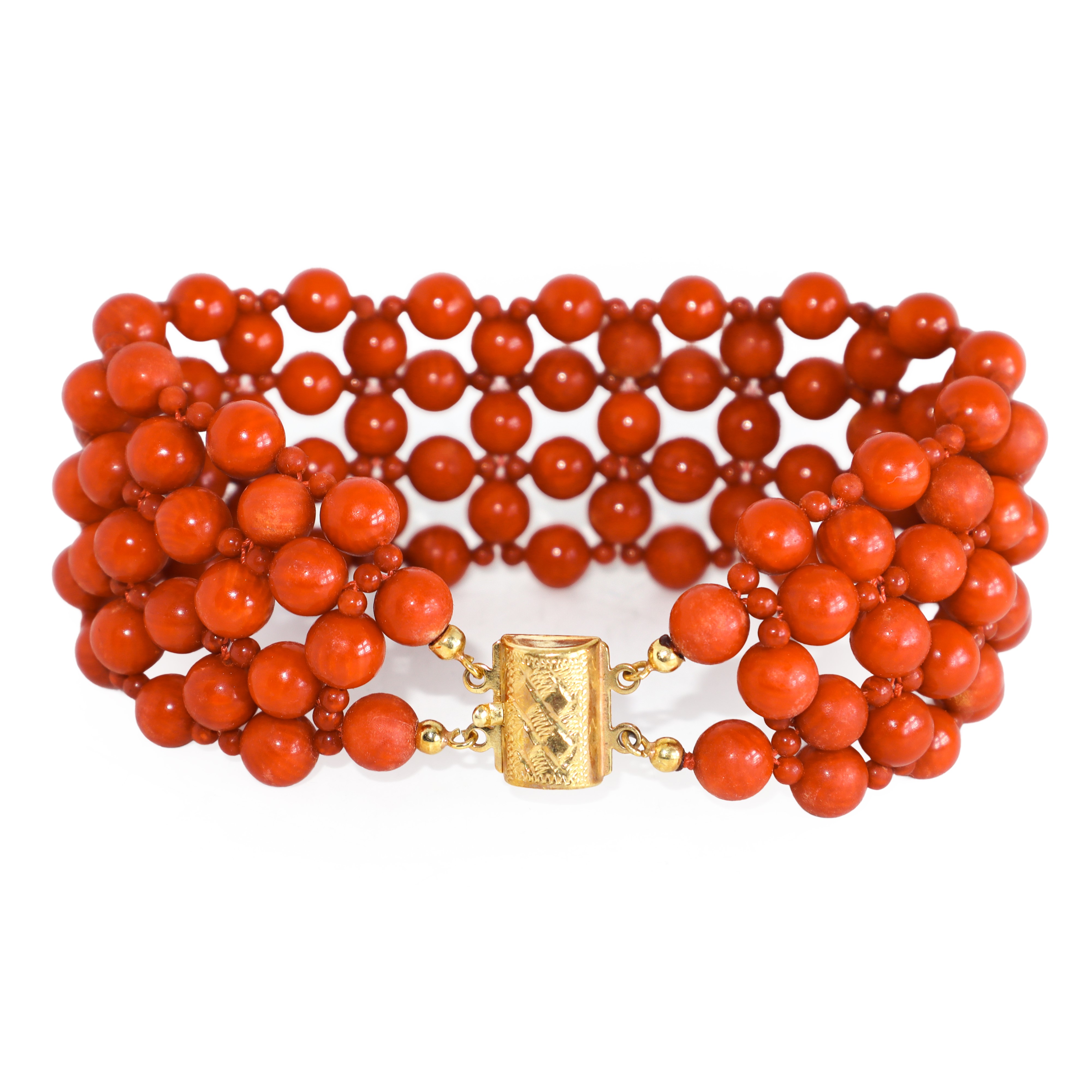 Bracciale in corallo bambù e oro 750, Gr 53,8, cm 22x3,5