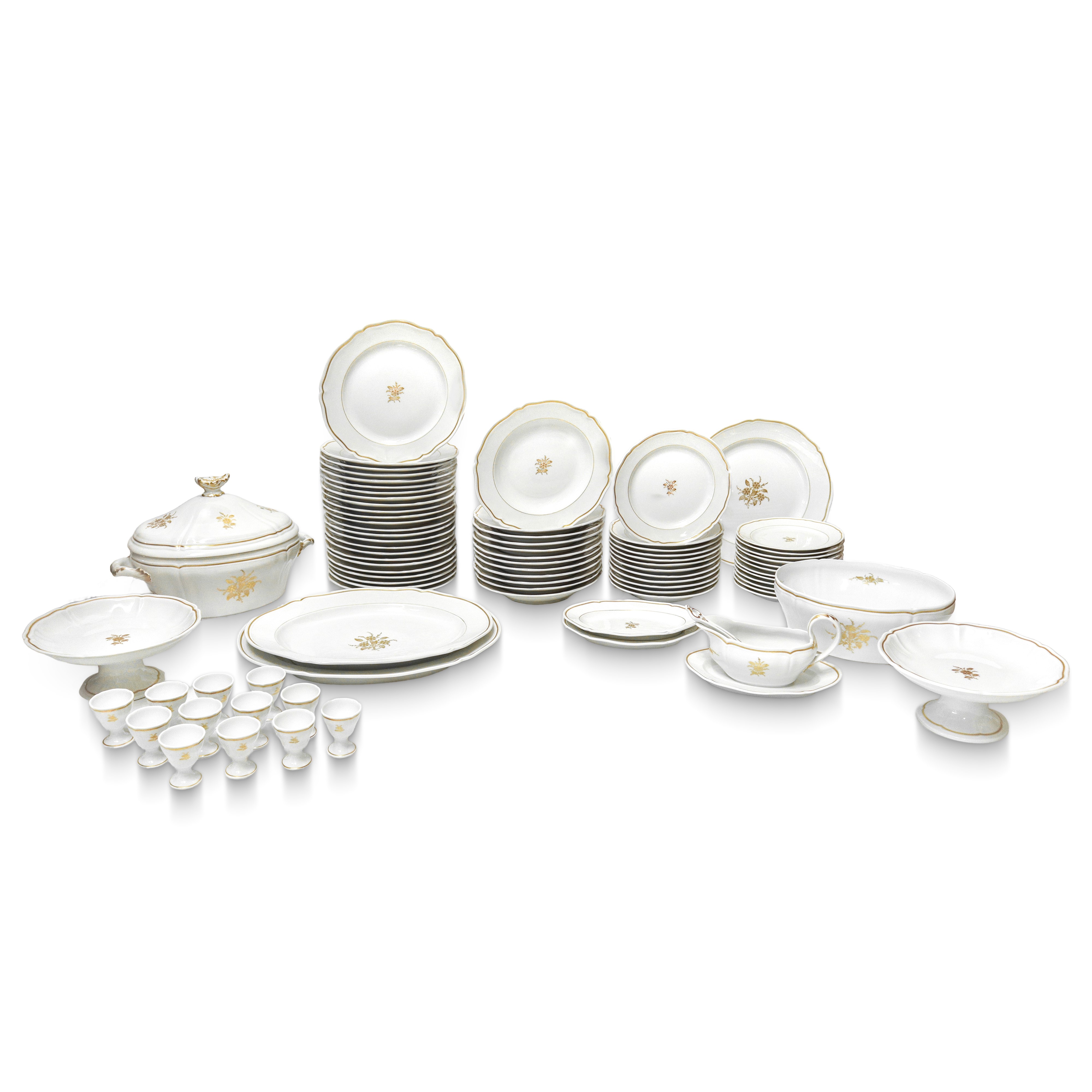 Servizio di piatti da 12 in porcellana bianca con bordo oro e fiore dorato