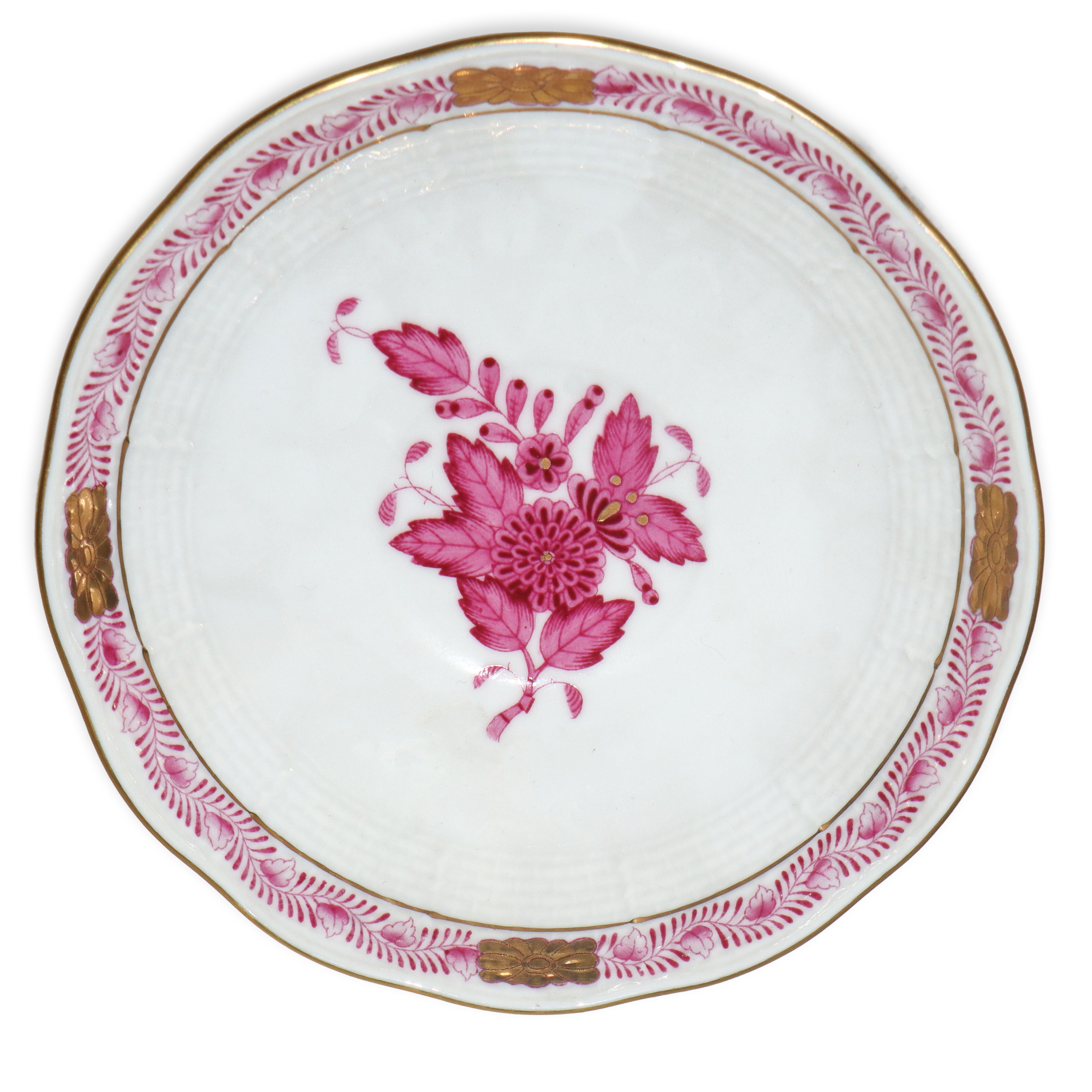 12 tazze da caffè con piattino decoro Apponyi fucsia reale in porcellana bianca Herend,