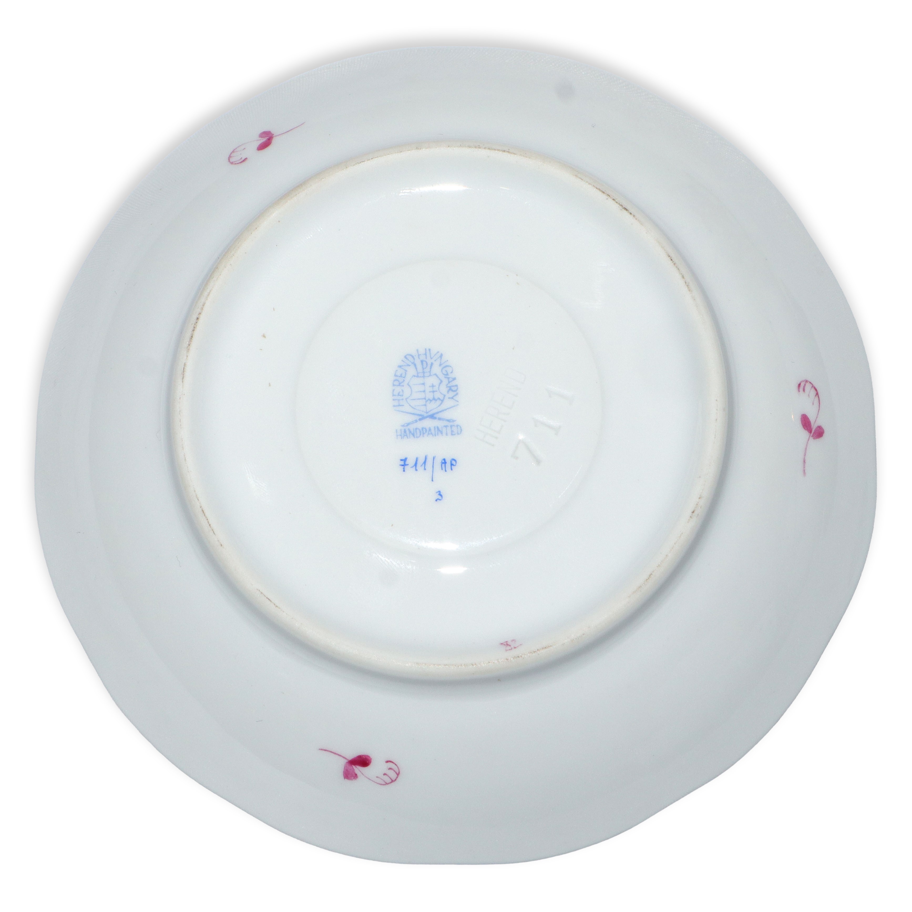 12 tazze da caffè con piattino decoro Apponyi fucsia reale in porcellana bianca Herend,