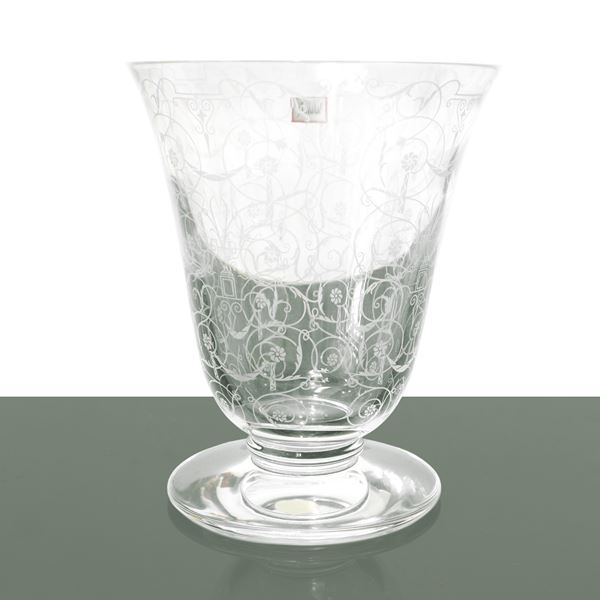 Baccarat France - Michelangelo-style crystal vase decorated with acid-etched arabesques