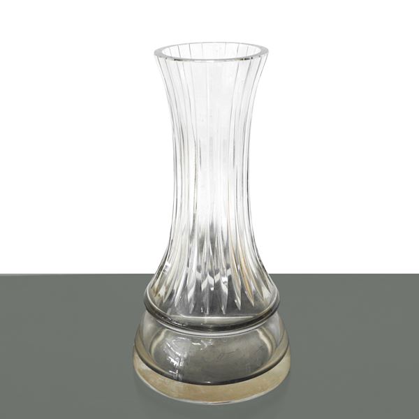 Glass vase with vertical grooves