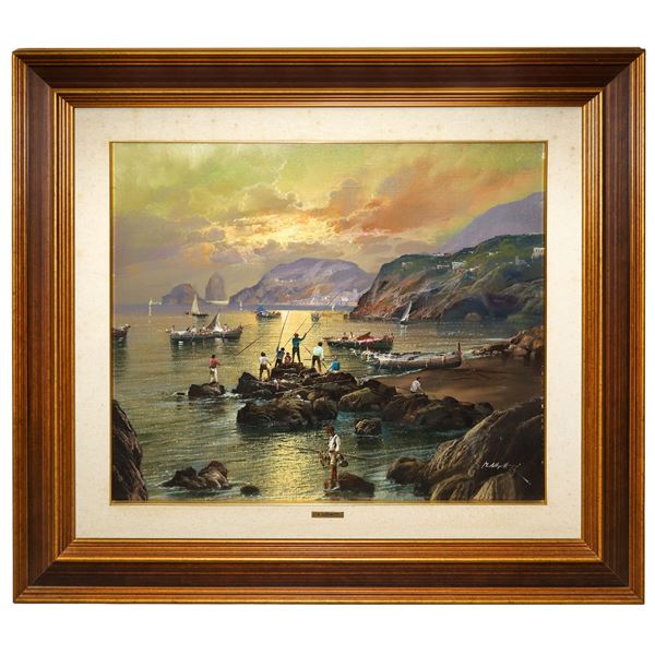Mario Rosario Allegretti - Painting with boats and fishermen